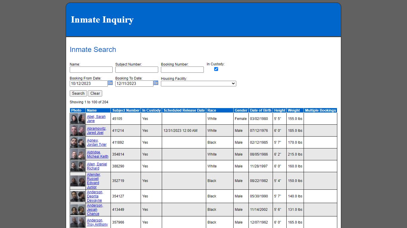 Inmate Search - webportal.mcits.site